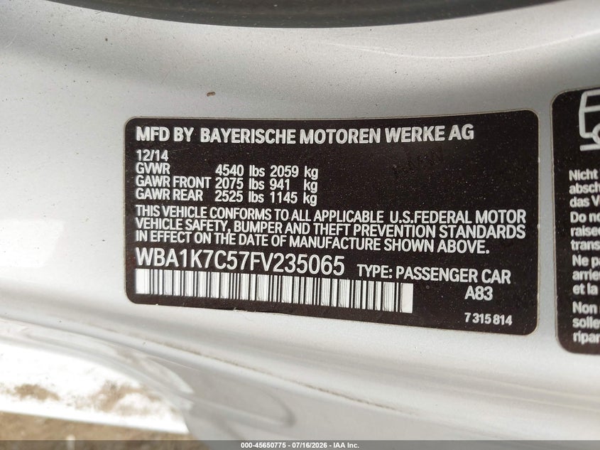 2015 BMW 228I xDrive VIN: WBA1K7C57FV235065 Lot: 45650775