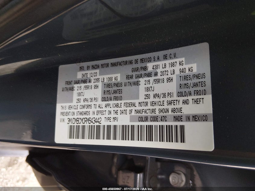 2024 Mazda Cx-30 2.5 S Carbon Edition VIN: 3MVDMBCM0RM643442 Lot: 45650967