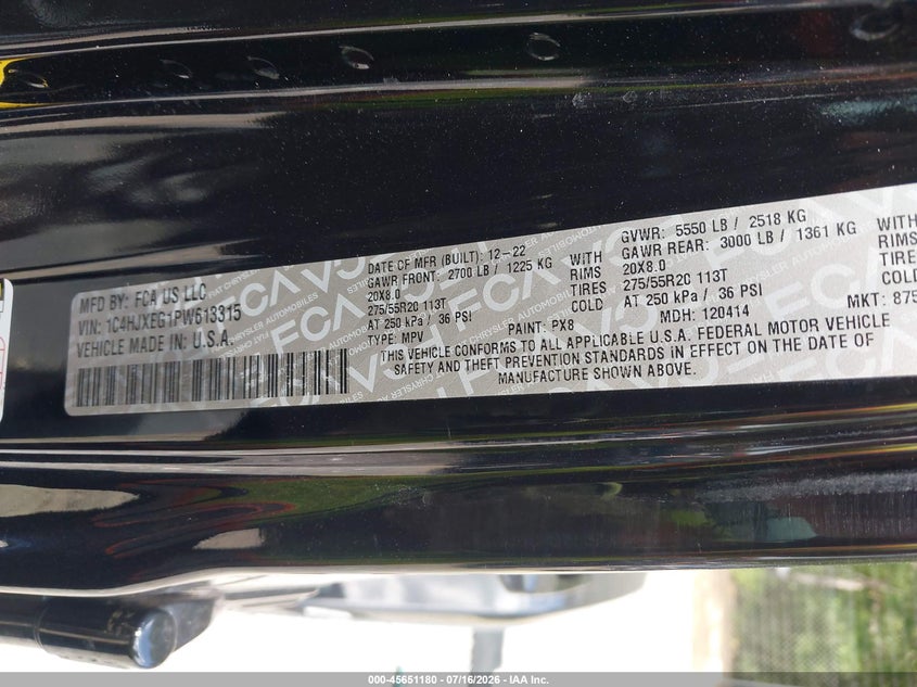 2023 Jeep Wrangler 4-Door High Altitude 4X4 VIN: 1C4HJXEG1PW613315 Lot: 45651180