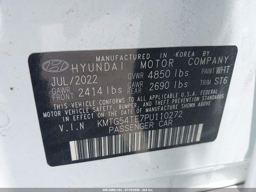 2023 Genesis G70 3.3T Rwd VIN: KMTG54TE7PU110272 Lot: 45651182