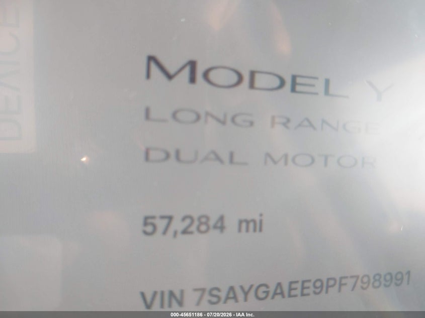 2023 Tesla Model Y Awd/Long Range Dual Motor All-Wheel Drive VIN: 7SAYGAEE9PF798991 Lot: 45651186
