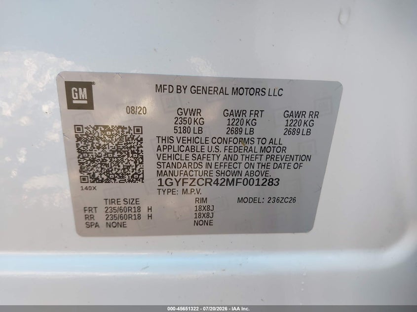 2021 Cadillac Xt4 Fwd Premium Luxury VIN: 1GYFZCR42MF001283 Lot: 45651322