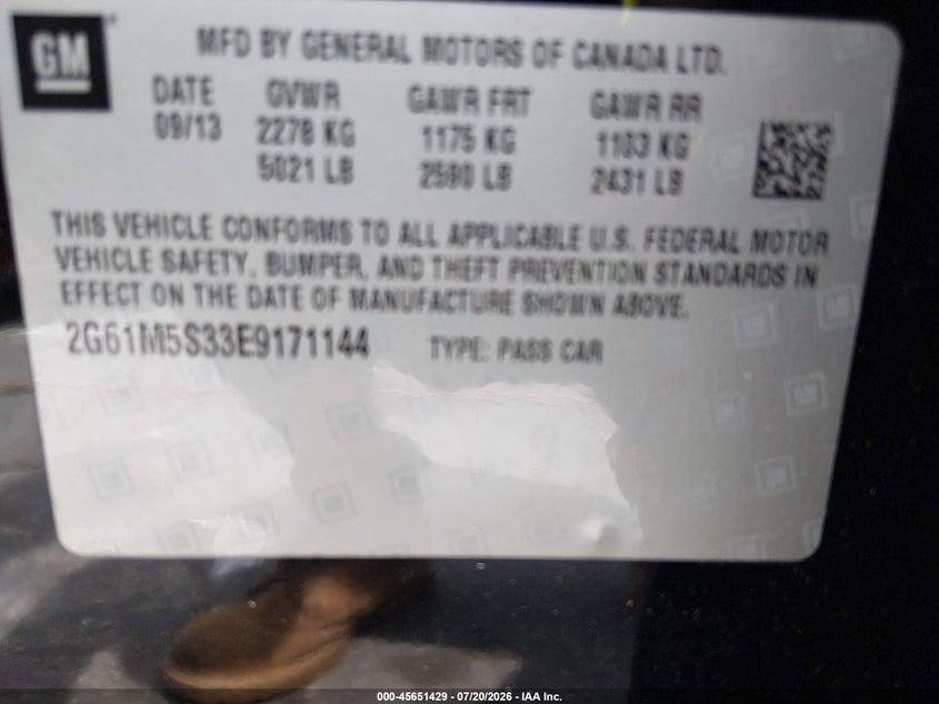 2014 Cadillac Xts Luxury VIN: 2G61M5S33E9171144 Lot: 45651429