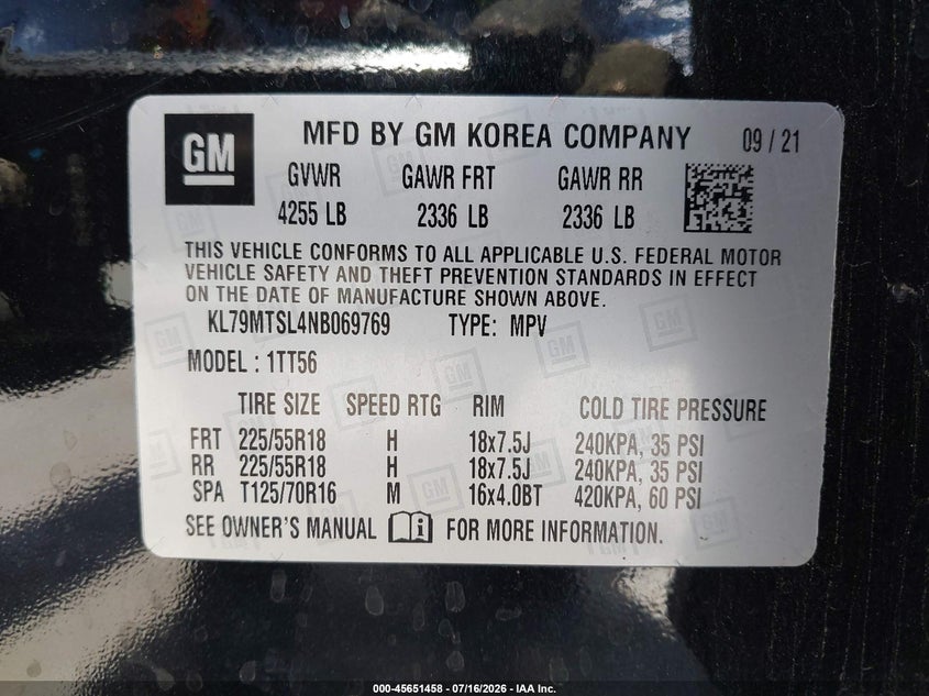 2022 Chevrolet Trailblazer Fwd Rs VIN: KL79MTSL4NB069769 Lot: 45651458