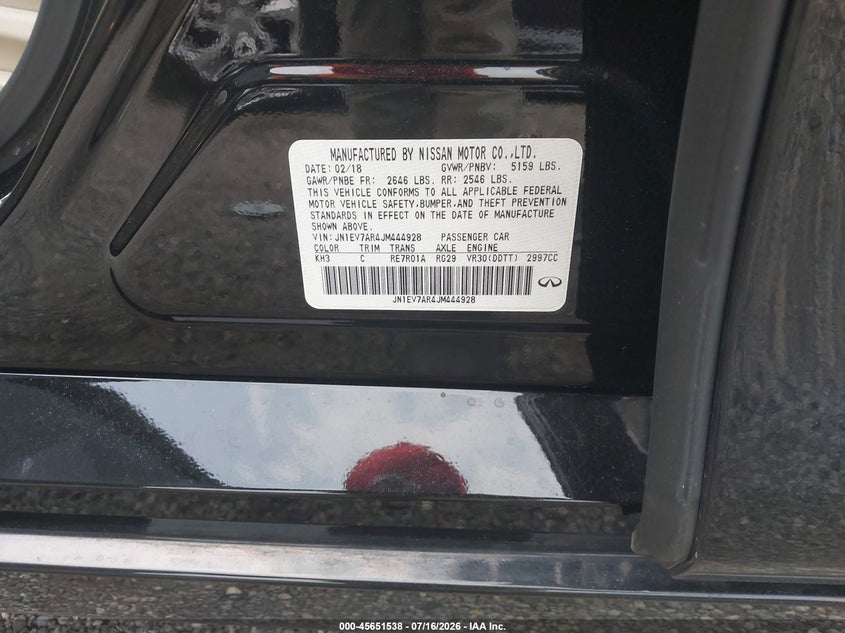 2018 Infiniti Q50 3.0T Luxe VIN: JN1EV7AR4JM444928 Lot: 45651538