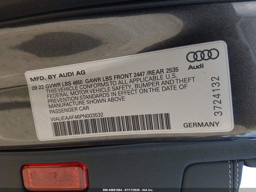 2023 Audi A4 Premium Plus 45 Tfsi S Line Quattro S Tronic VIN: WAUEAAF46PN003532 Lot: 45651564