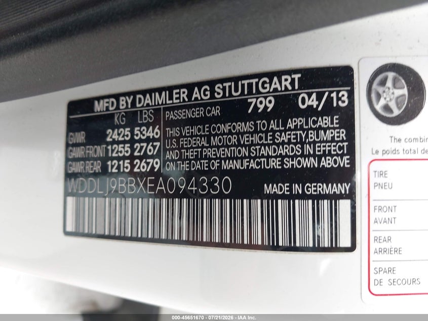 2014 Mercedes-Benz Cls 550 4Matic VIN: WDDLJ9BBXEA094330 Lot: 45651670