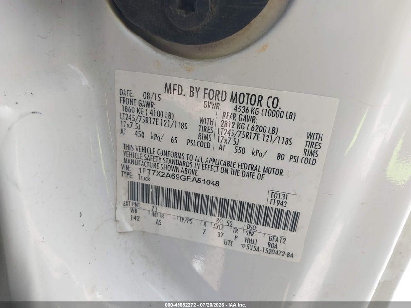 2016 Ford F-250 Xl VIN: 1FT7X2A69GEA51048 Lot: 45652272