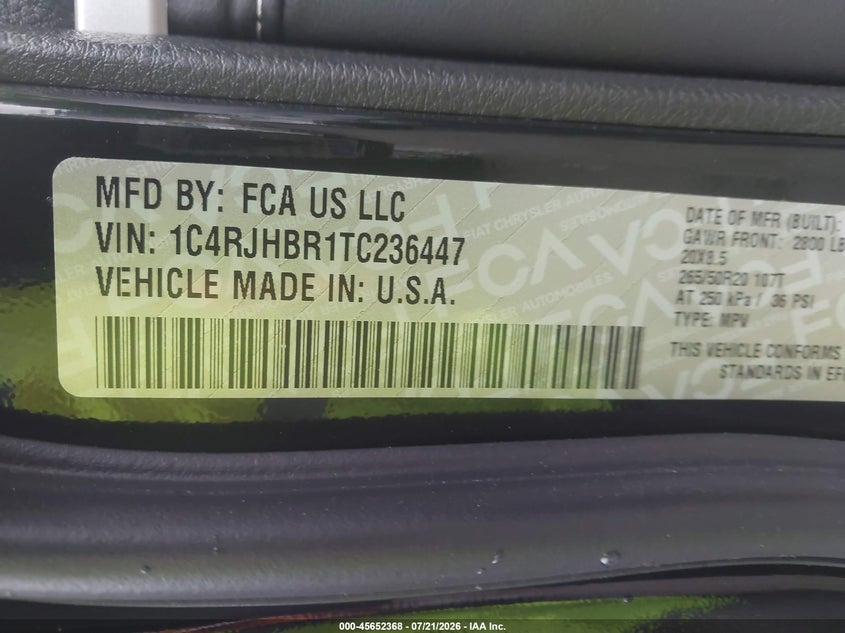 2026 Jeep Grand Cherokee Limited Reserve 4X4 VIN: 1C4RJHBR1TC236447 Lot: 45652368