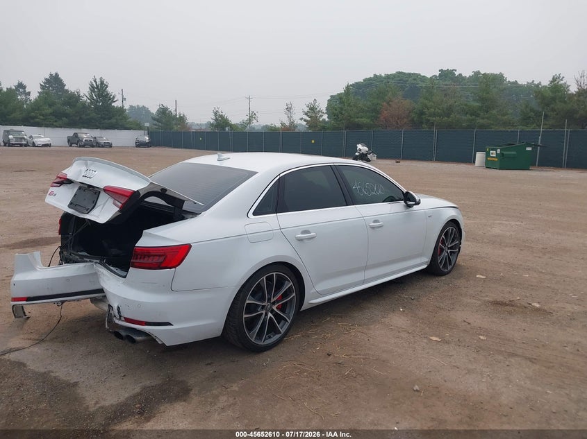 Vin: wauc4af47ja003133, lot: 46151165, audi s4 3.0t premium plus 20184