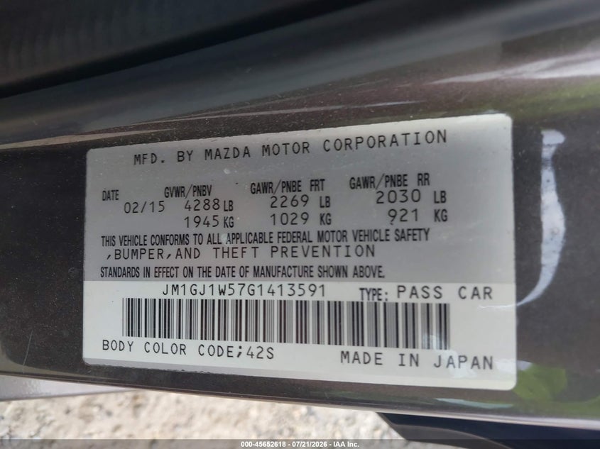 2016 Mazda Mazda6 I Grand Touring VIN: JM1GJ1W57G1413591 Lot: 45652618