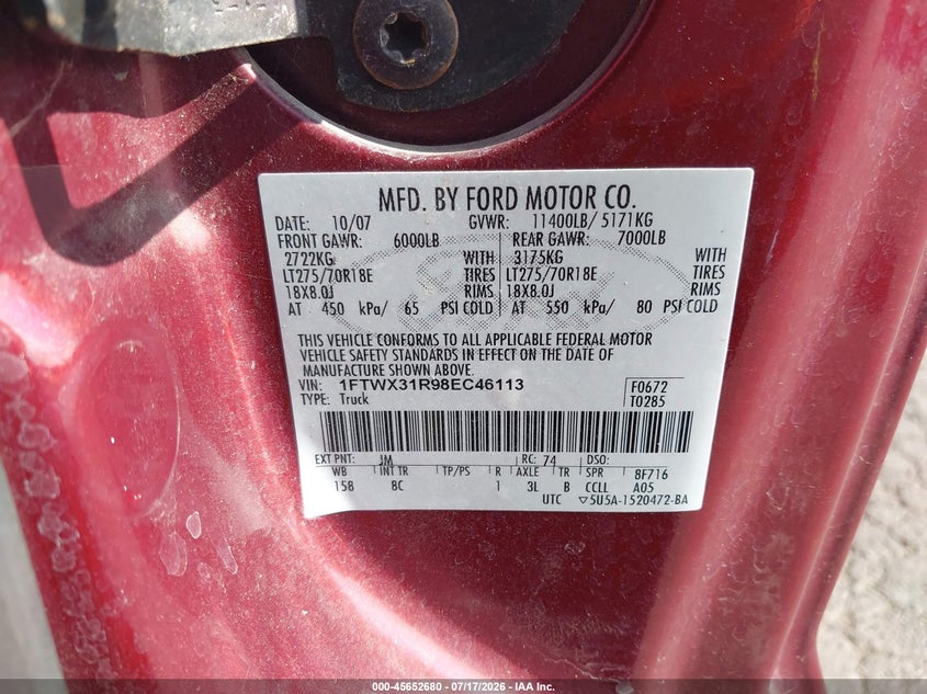 2008 FORD SUPER DUTY F-350 SRW auction photo 8