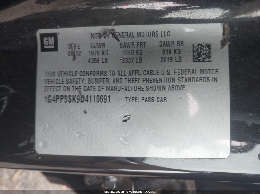 2013 Buick Verano VIN: 1G4PP5SK9D4110691 Lot: 45652730
