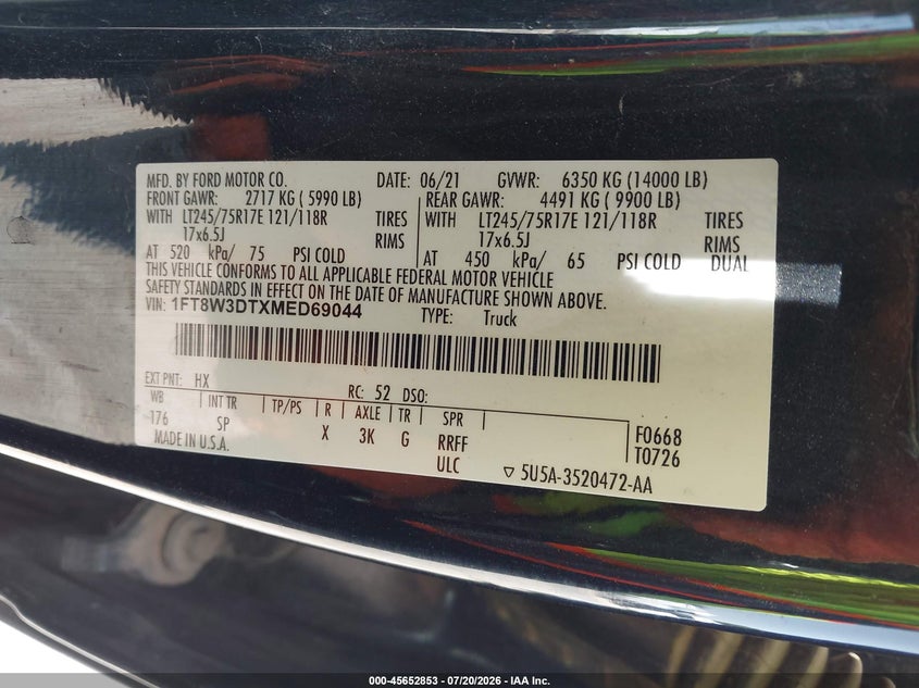 2021 Ford F-350 King Ranch VIN: 1FT8W3DTXMED69044 Lot: 45652853