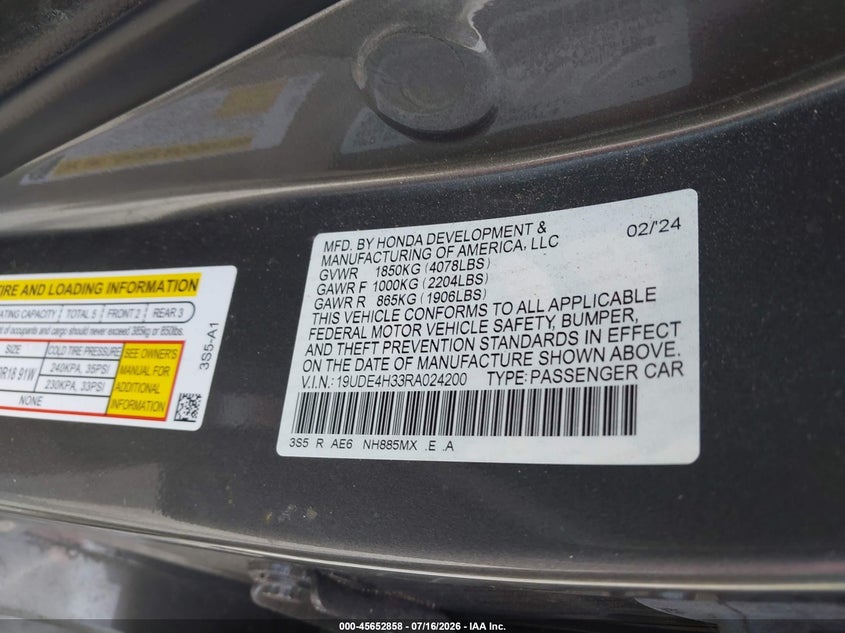 2024 Acura Integra A-Spec VIN: 19UDE4H33RA024200 Lot: 45652858