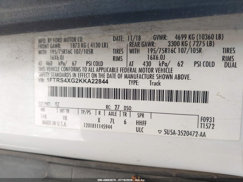 2019 FORD TRANSIT-350 auction photo 8