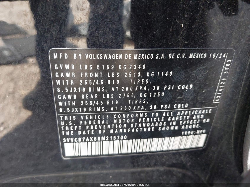 2024 Volkswagen Tiguan 2.0T Se R-Line Black VIN: 3VVCB7AX6RM215700 Lot: 45652904