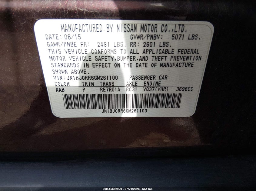 2016 Infiniti Qx50 VIN: JN1BJ0RR6GM261100 Lot: 45652929