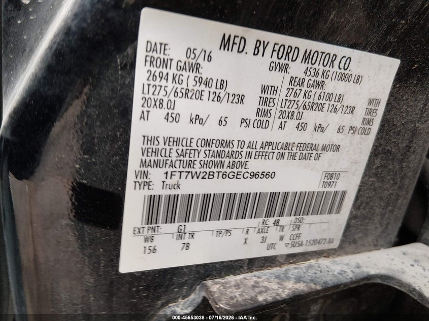 2016 FORD F250 PICKUP 6.7L V8 FI OHV 32V NF4