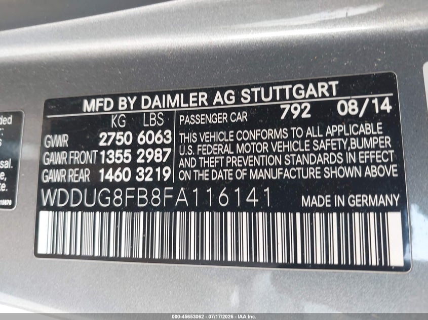 2015 Mercedes-Benz S 550 4Matic VIN: WDDUG8FB8FA116141 Lot: 45653062