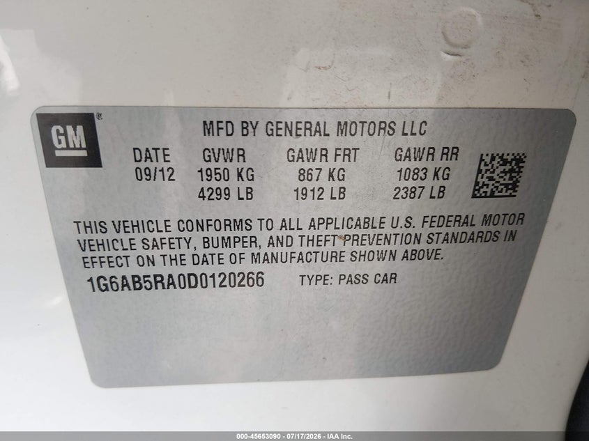 2013 Cadillac Ats Luxury VIN: 1G6AB5RA0D0120266 Lot: 45653090