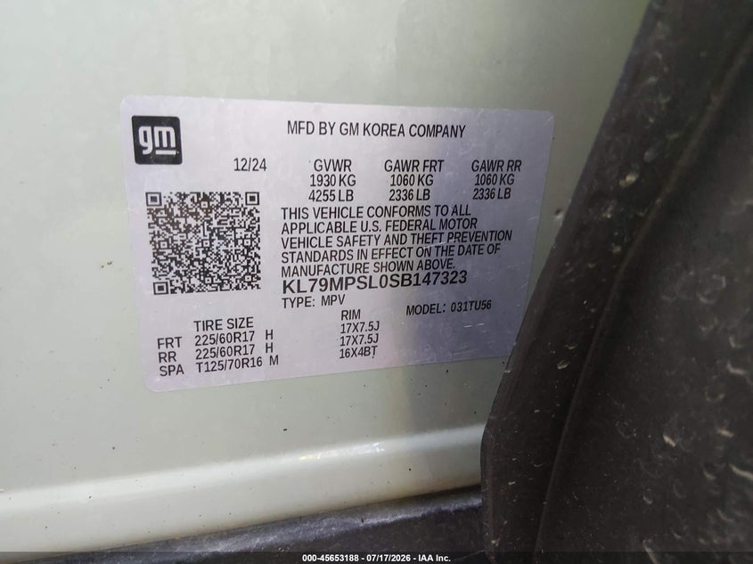 2025 Chevrolet Trailblazer Fwd Lt VIN: KL79MPSL0SB147323 Lot: 45653188
