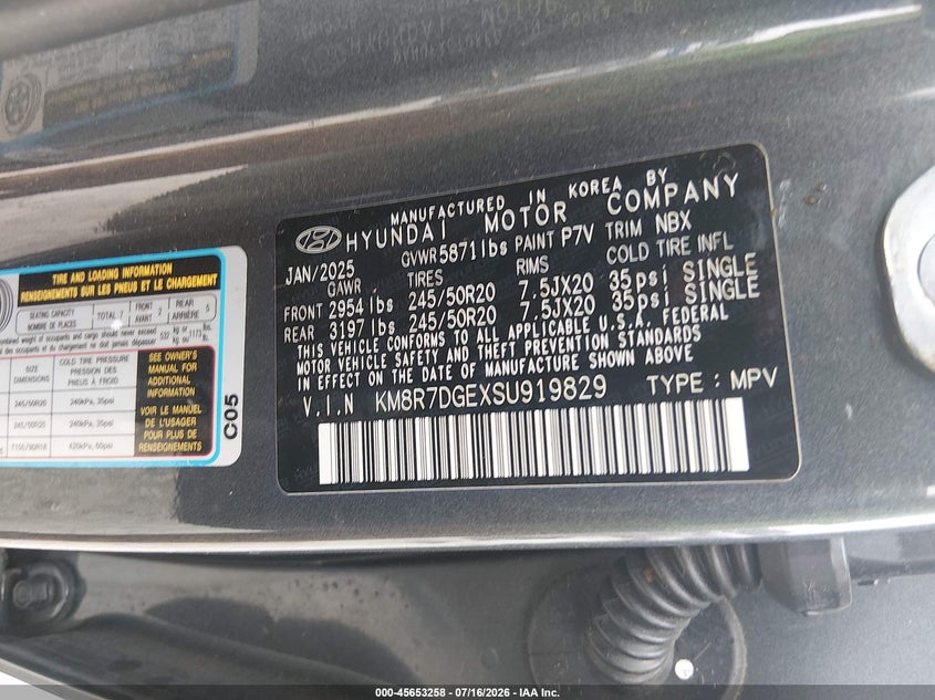 2025 Hyundai Palisade Calligraphy VIN: KM8R7DGEXSU919829 Lot: 45653258