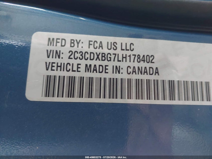 2020 Dodge Charger Sxt Rwd VIN: 2C3CDXBG7LH178402 Lot: 45653275