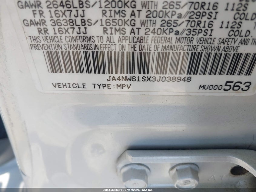 2003 Mitsubishi Montero 20Th Anniversary VIN: JA4NW61SX3J038948 Lot: 45653351