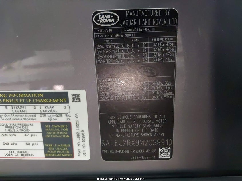 2021 Land Rover Defender 110 S VIN: SALEJ7RX9M2038910 Lot: 45653416