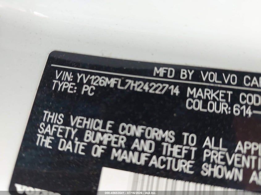 2017 Volvo S60 T5 Dynamic VIN: YV126MFL7H2422714 Lot: 45653541