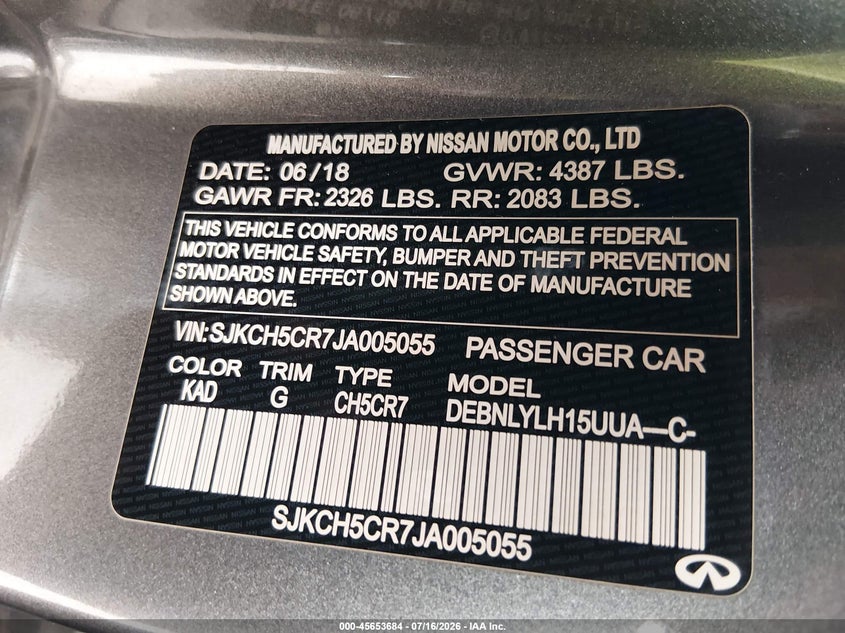2018 Infiniti Qx30 Essential VIN: SJKCH5CR7JA005055 Lot: 45653684