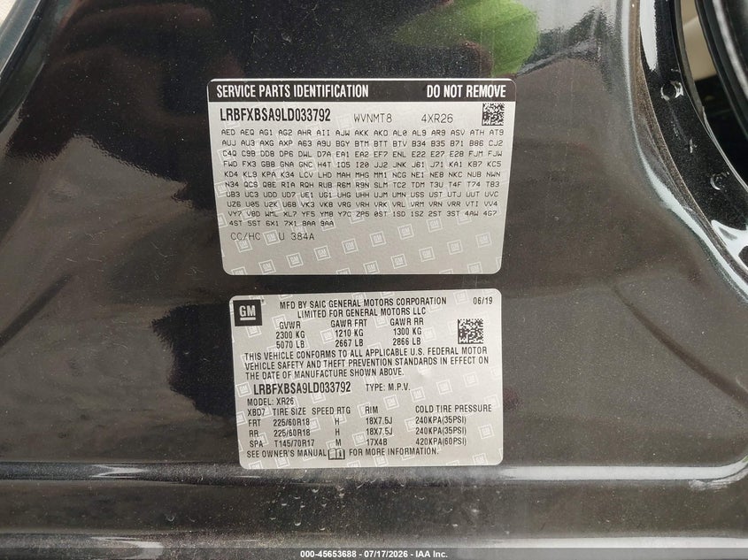 2020 Buick Envision Fwd Preferred VIN: LRBFXBSA9LD033792 Lot: 45653688