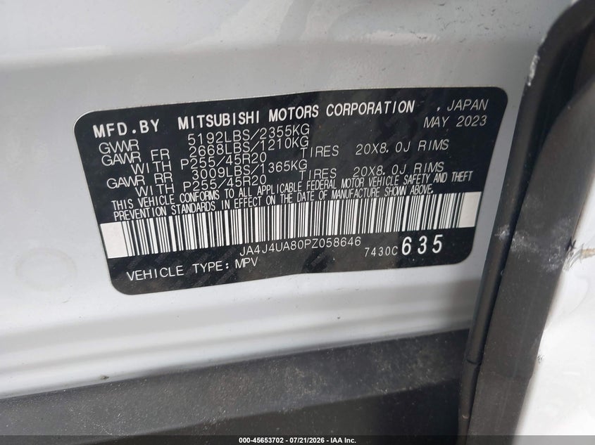 2023 Mitsubishi Outlander Se Black Edition S-Awc VIN: JA4J4UA80PZ058646 Lot: 45653702