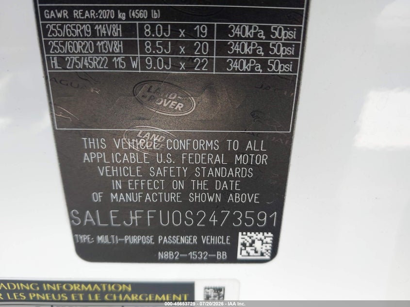 2025 Land Rover Defender 130 P300 S VIN: SALEJFFU0S2473591 Lot: 45653729