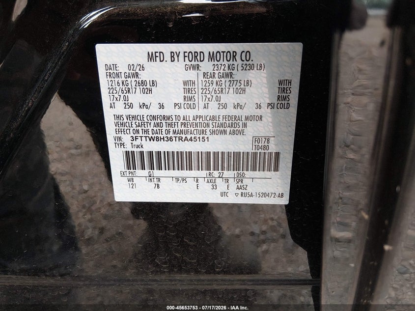 2026 Ford Maverick Xlt VIN: 3FTTW8H36TRA45151 Lot: 45653753