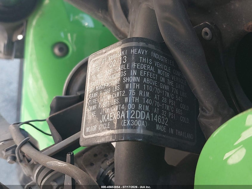 2013 Kawasaki Ex300 A VIN: JKAEX8A12DDA14632 Lot: 45653854