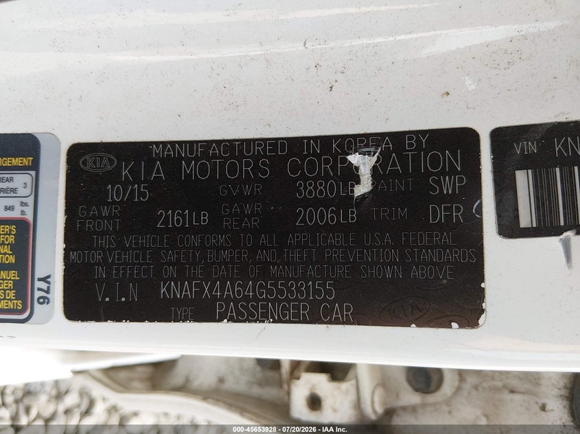 2016 Kia Forte Lx VIN: KNAFX4A64G5533155 Lot: 45653928
