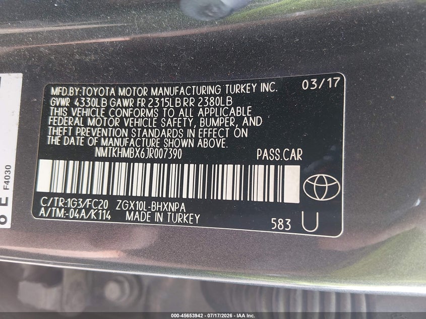 2018 Toyota C-Hr Xle VIN: NMTKHMBX6JR007390 Lot: 45653942