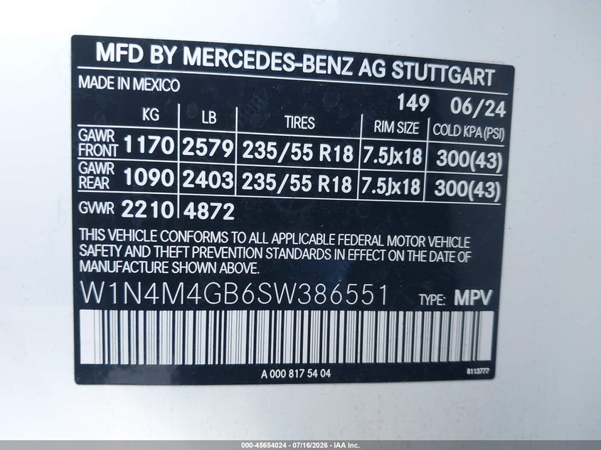 2025 Mercedes-Benz Glb 250 VIN: W1N4M4GB6SW386551 Lot: 45654024
