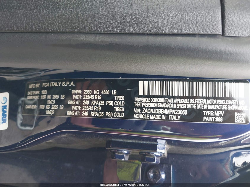 2021 Jeep Renegade 80Th Anniversary 4X4 VIN: ZACNJDBB4MPN23060 Lot: 45654034