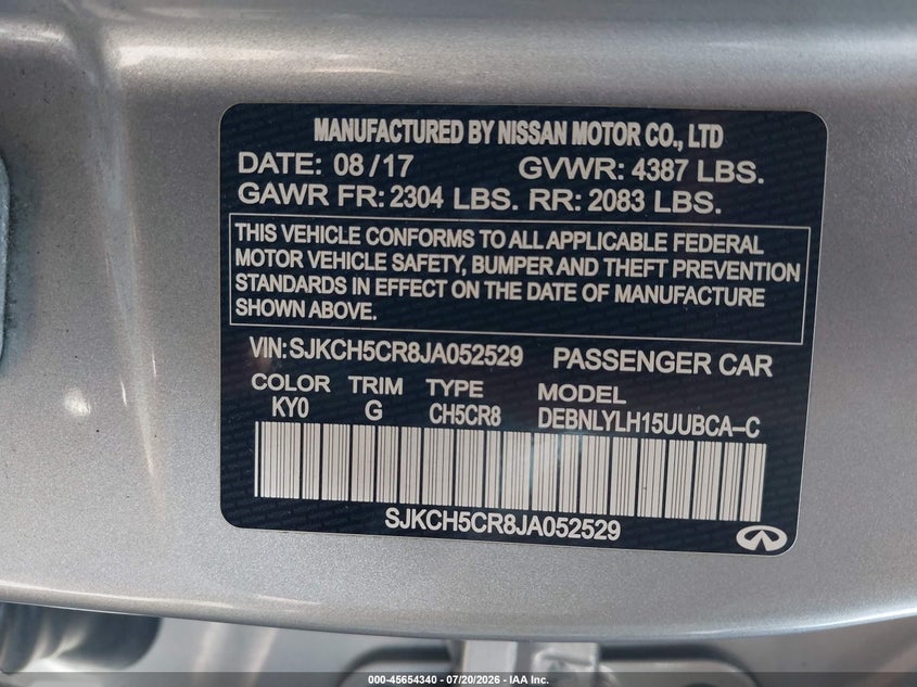 2018 Infiniti Qx30 Premium VIN: SJKCH5CR8JA052529 Lot: 45654340