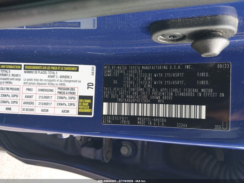2023 Toyota Corolla Cross Hybrid Se VIN: 7MUFBABG8PV012804 Lot: 45654347