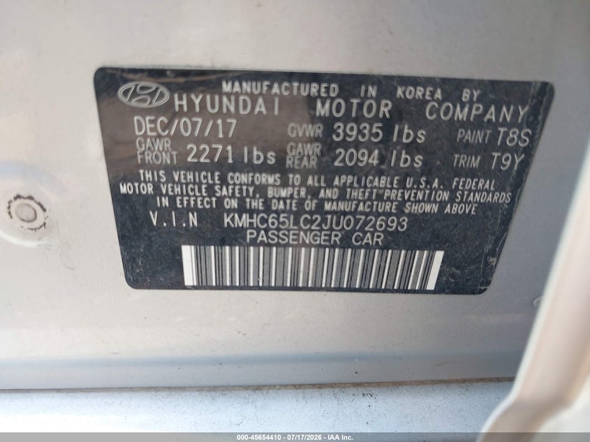 2018 Hyundai Ioniq Hybrid Blue VIN: KMHC65LC2JU072693 Lot: 45654410