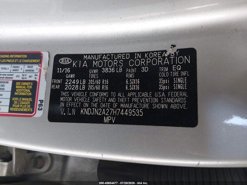 2017 Kia Soul VIN: KNDJN2A27H7449535 Lot: 45654477