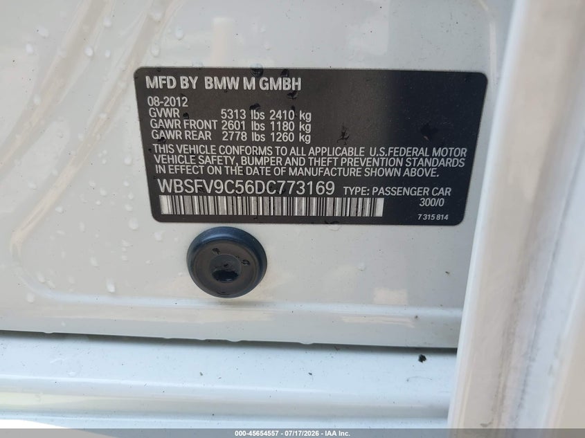 2013 BMW M5 VIN: WBSFV9C56DC773169 Lot: 45654557