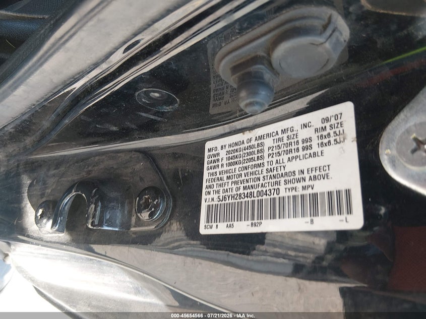 2008 Honda Element Lx VIN: 5J6YH28348L004370 Lot: 45654566