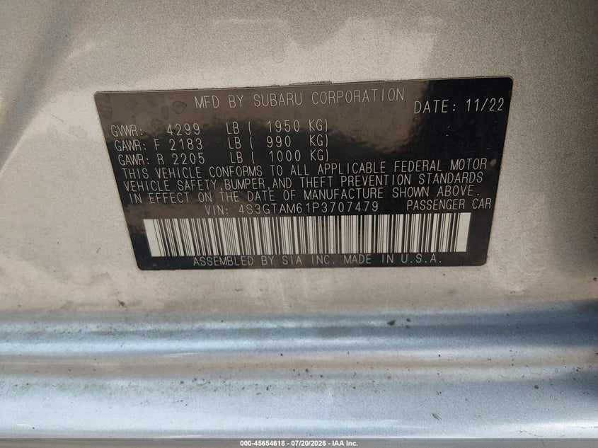 2023 Subaru Impreza Sport 5-Door VIN: 4S3GTAM61P3707479 Lot: 45654618