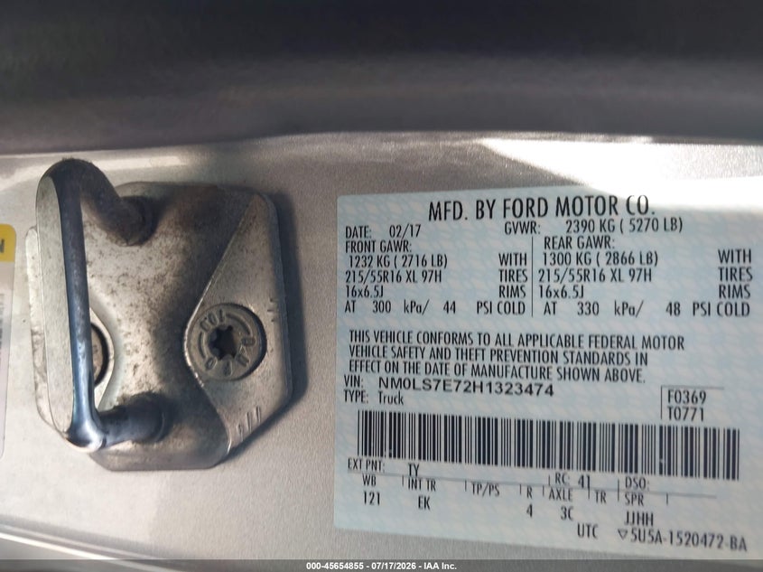 2017 Ford Transit Connect Xl VIN: NM0LS7E72H1323474 Lot: 45654855