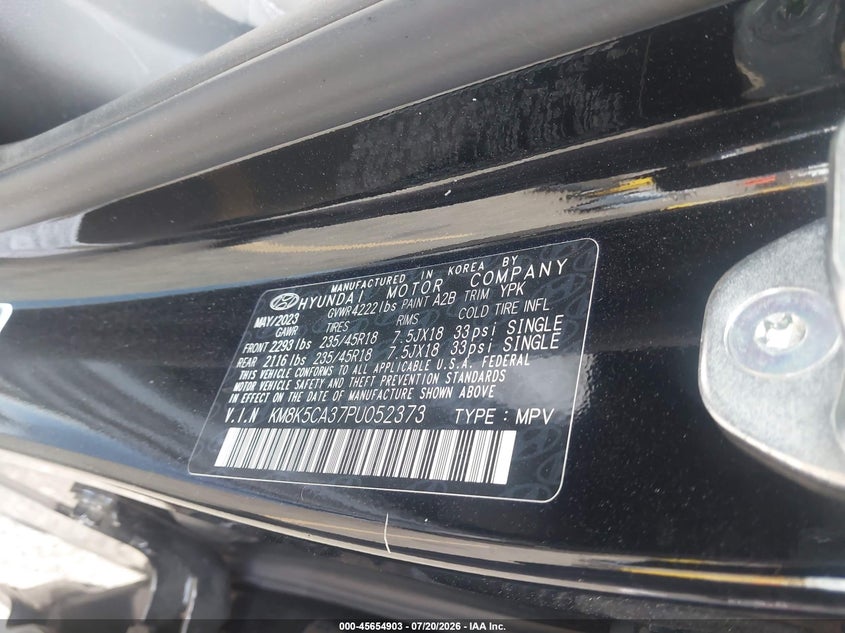 2023 Hyundai Kona Limited VIN: KM8K5CA37PU052373 Lot: 45654903